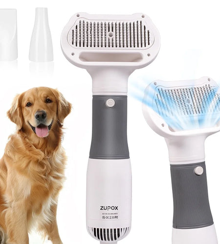 2 in 1 Dog Hair Dryer, Dog Brush for Shedding, Dog Grooming Kit with Slicker Brush, Cat Brush with Adjustable Temperature