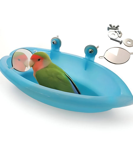 Bird Bath Tub Bowl Basin Hanging Birdbath Toy Pet Parrot Budgie Parakeet Cockatiel Cage Water Shower Food Feeder with Mirror Pet Supplies