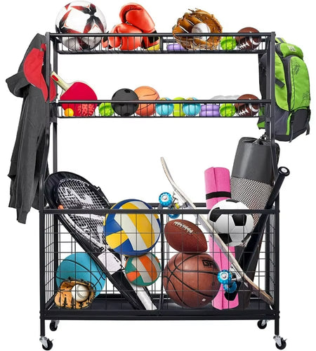 Sports Equipment Organizer, Ball Storage Rack, Garage Ball Storage, Sports Gear Storage, Rolling Sports Ball Storage Cart