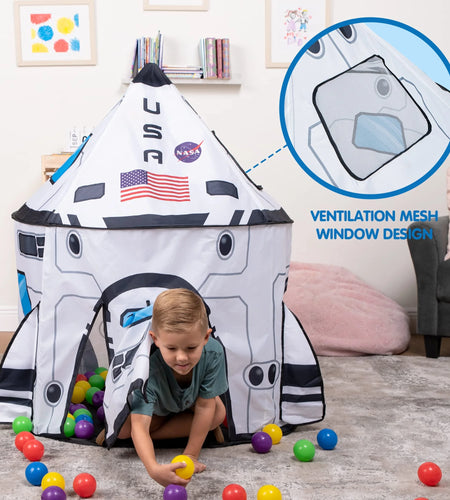 Rocket Ship Play Tents Set for Child, Pop up Playhouse with Tunnel, Kids Pretend Play