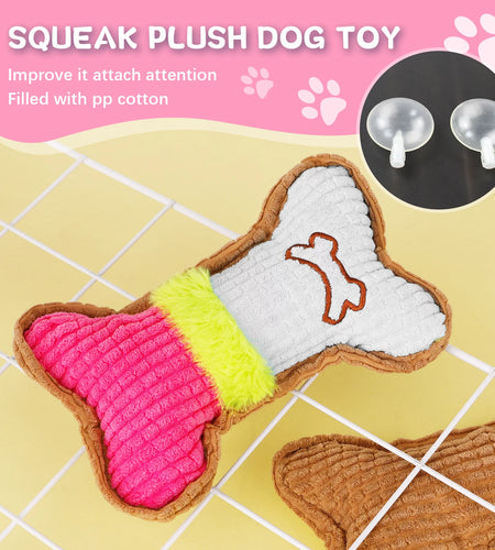 5 Pack Puppy Chew Toys for Teething Small Dogs,Pink Rubber Puppy Teething Toys Plush Squeaky Dog Toys for Cleaning Teeth Interactive Pet Doggy Bone Toys