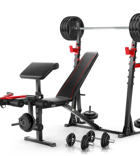 900LBS Olympic Weight Bench Set with Squat Rack, Preacher Curl, Leg Extension Full Body Exercise Workout Bench Press for Home Gym