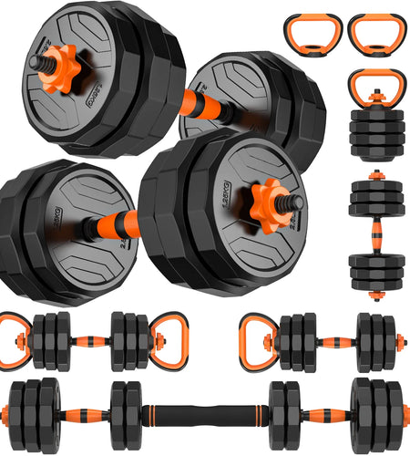 44Lb 6-In-1 Adjustable Dumbbells Set Free Weight Set with Connector Used as Barbell, Kettlebells, Push up Stand, Fitness Exercises for Home Gym Suitable Men/Women
