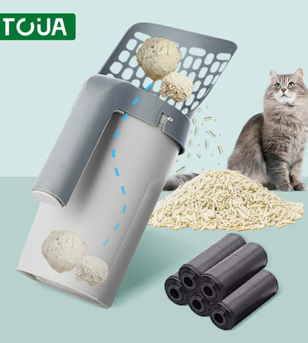 Cat Litter Shovel Scoop with Refill Bag for Pet Filter Clean Toilet Garbage Picker Cat Supplies Cat Litter Box Self Cleaning