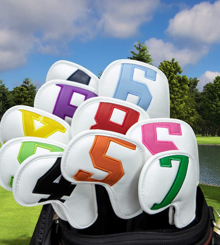 Golf Iron Covers 10Pcs,Golf Iron Head Covers Leather Golf Iron Covers Set Colorful Golf Iron Headcovers,Golf Club Head Covers for Iron with Magic Tape Fit Titleist,Callaway,Ping