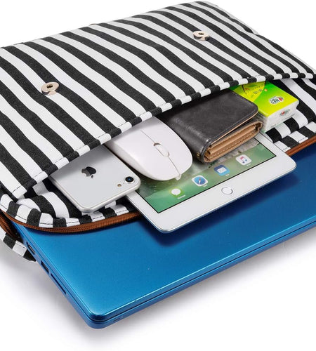 Computer Bag Laptop Bag for Women Cute Laptop Messenger Bag for Work College, Black Stripe Brown, 15.6-Inch