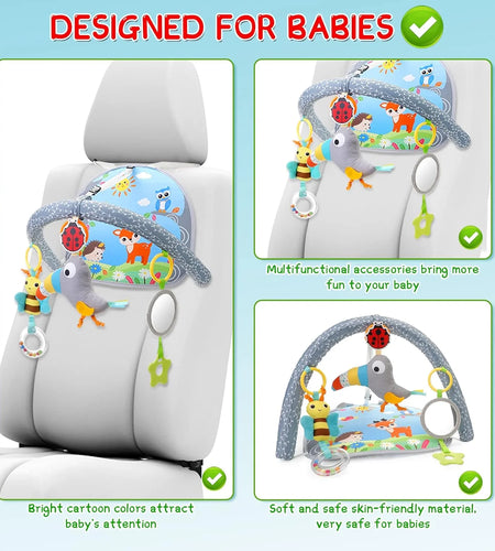 Infant Car Seat Toys for Babies 0-6 Months: Travel Baby Toy for Rear Car Seat, Adjustable Mobile Activity Arch with Music, Sensory Hanging Toy Fits Safety Car Seats, Crib, Stroller