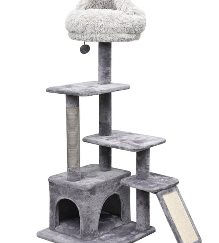 4-Level Grey Cat Tree with Condo and Scratching Pad, 48'' Height