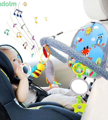 Infant Car Seat Toys for Babies 0-6 Months: Travel Baby Toy for Rear Car Seat, Adjustable Mobile Activity Arch with Music, Sensory Hanging Toy Fits Safety Car Seats, Crib, Stroller