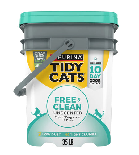 Purina  Free & Clean Unscented Cat Litter, Scoopable, Low Dust, Odor Control, 35 Lb. Pail