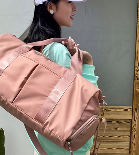 Gym Bag,Travel Duffel Bag ,Sport Gym Tote Bags Swimming Yoga,Waterproof Weekend Overnight Bag,Carry on Bag,Personal Item Travel Bag,Workout Dance Bag for Men & Women,Pink