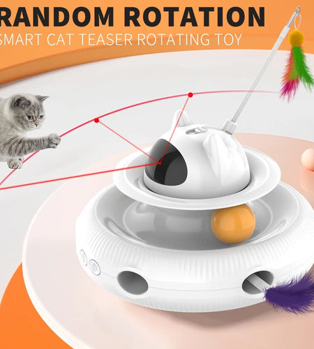4 in 1 Indoor Interactive Cat Toy Smart Cat Feather Wand USB Rechargeable Cat Teaser White